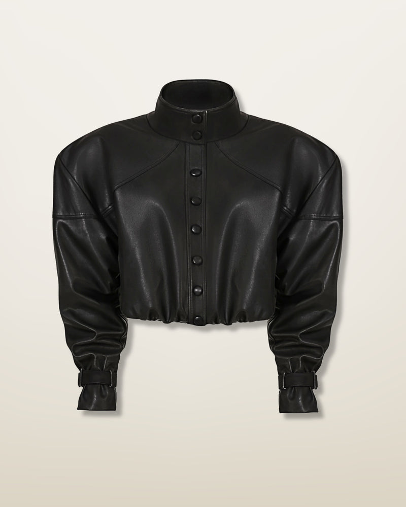 LEATHER BOMBER JACKET - BLACK