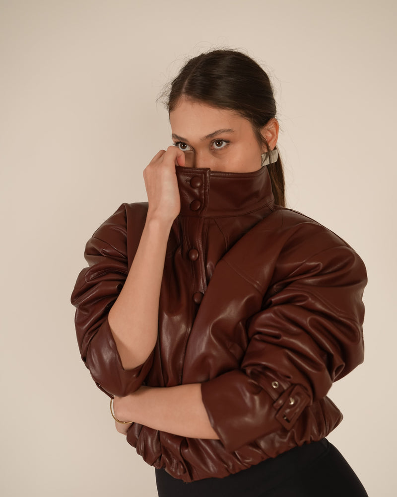 LEATHER BOMBER JACKET - BURGUNDY