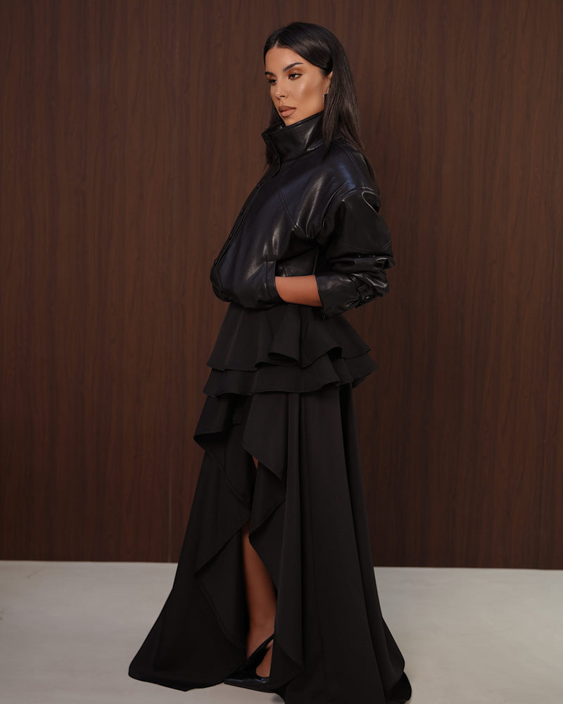 LEATHER BOMBER JACKET - BLACK