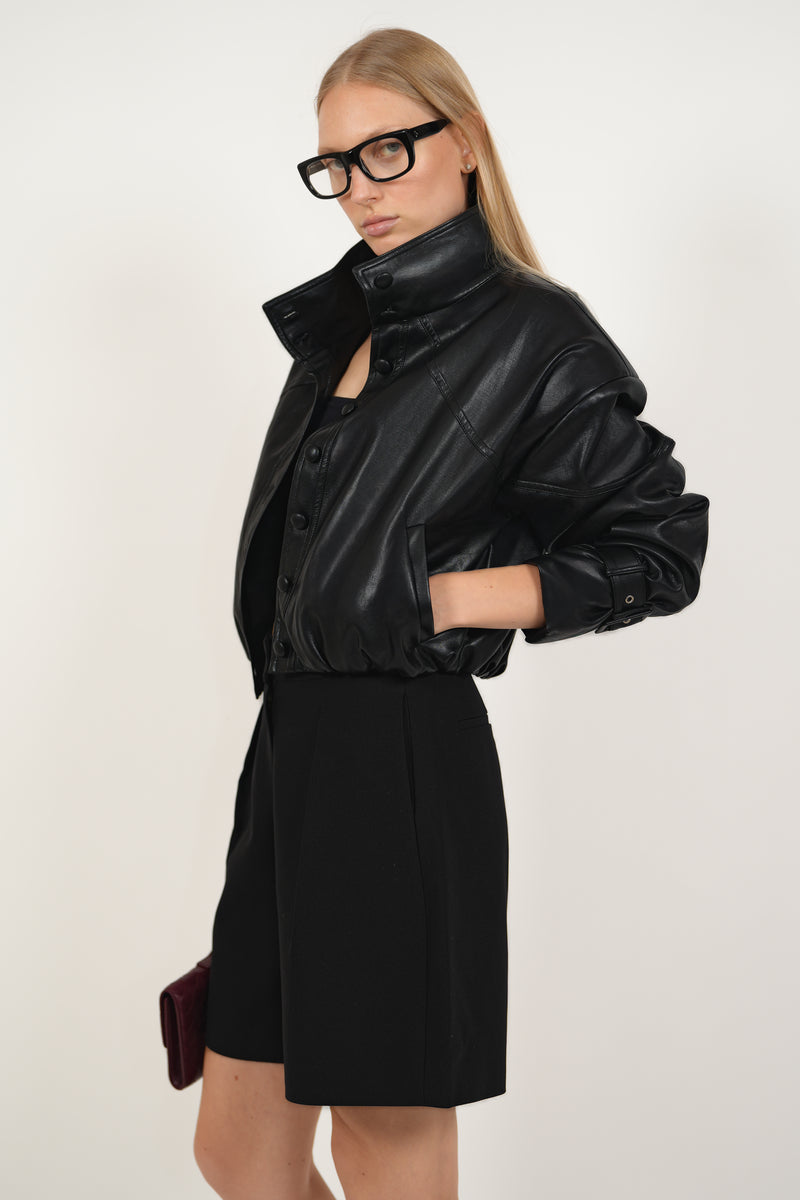 HARLOW LEATHER BOMBER - BLACK