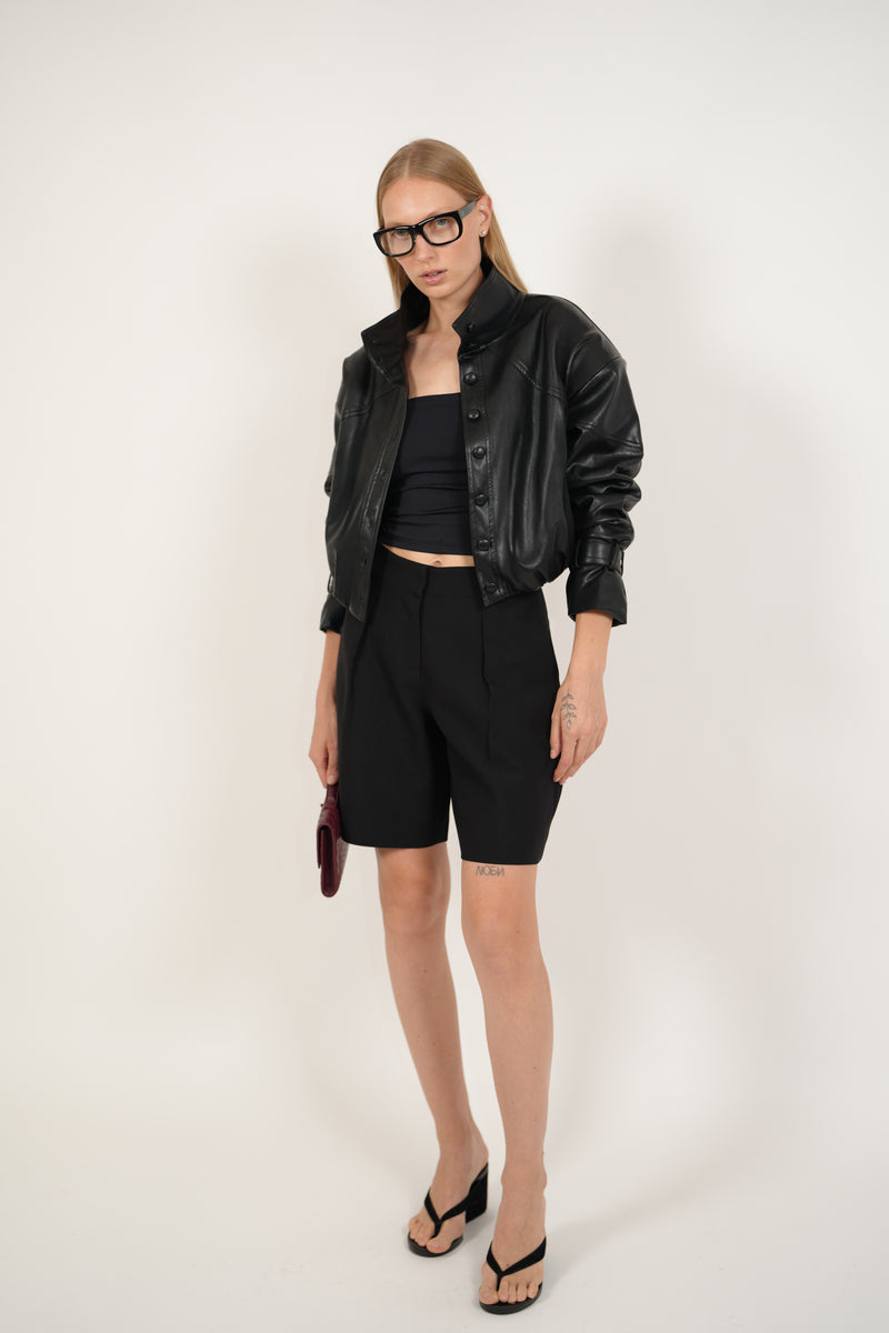 HARLOW LEATHER BOMBER - BLACK