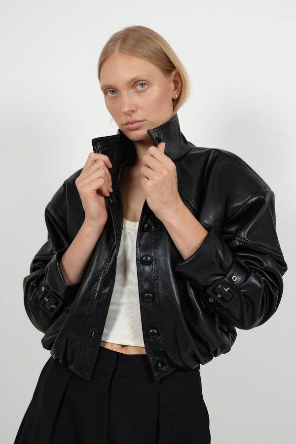 HARLOW LEATHER BOMBER - BLACK