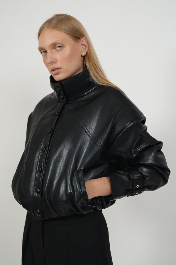 HARLOW LEATHER BOMBER - BLACK