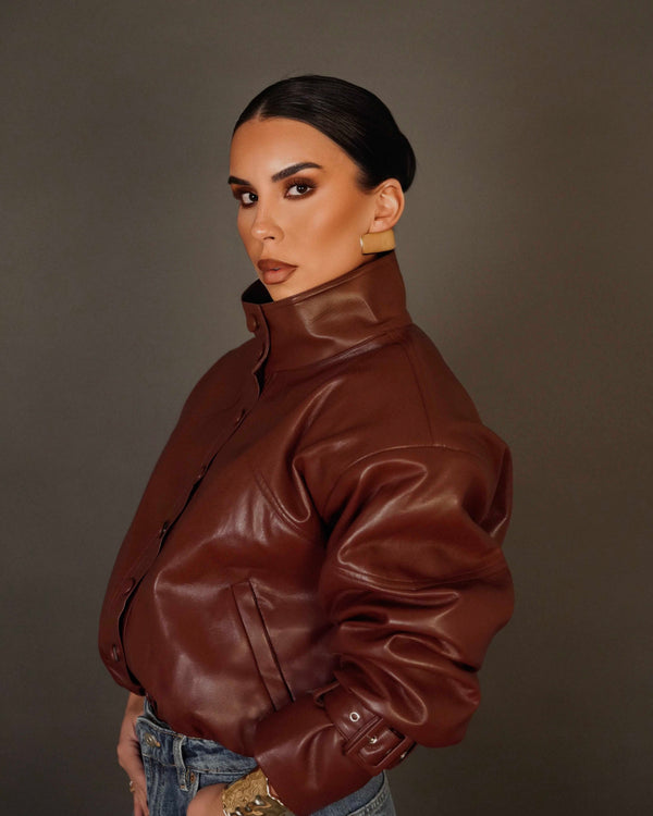 LEATHER BOMBER JACKET - BURGUNDY