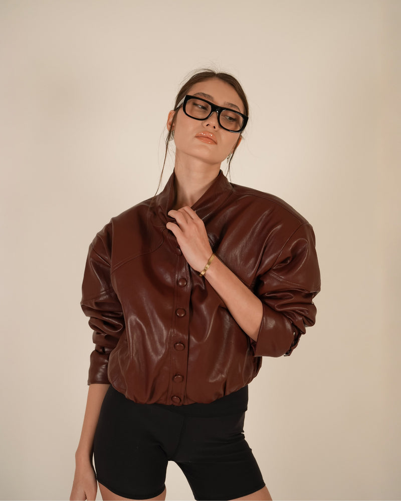 LEATHER BOMBER JACKET - BURGUNDY