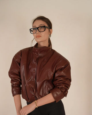 LEATHER BOMBER JACKET - BURGUNDY