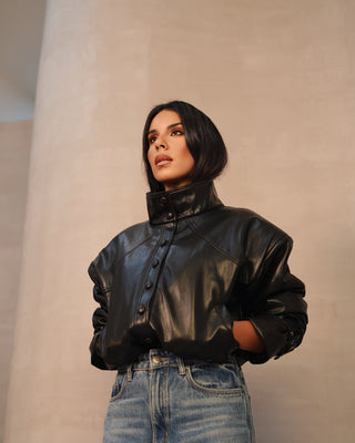 LEATHER BOMBER JACKET - BLACK