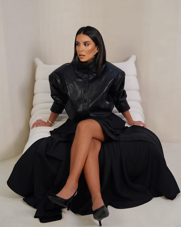 LEATHER BOMBER JACKET - BLACK