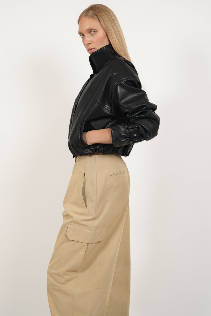 HARLOW LEATHER BOMBER - BLACK
