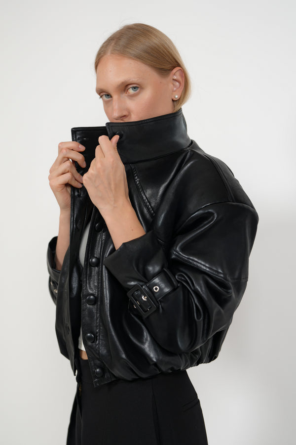 HARLOW LEATHER BOMBER - BLACK