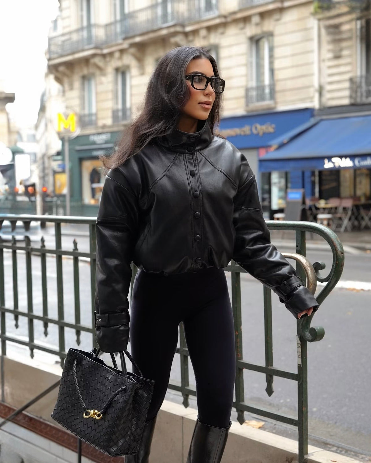 HARLOW LEATHER BOMBER - BLACK