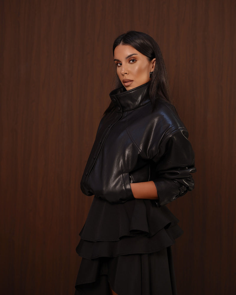 LEATHER BOMBER JACKET - BLACK