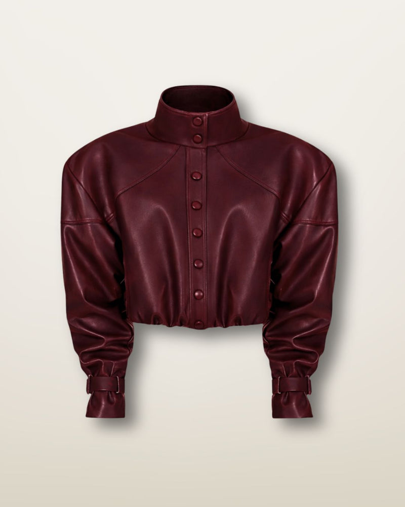 LEATHER BOMBER JACKET - BURGUNDY