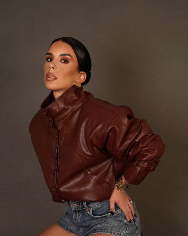 LEATHER BOMBER JACKET - BURGUNDY