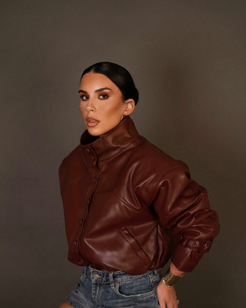 LEATHER BOMBER JACKET - BURGUNDY