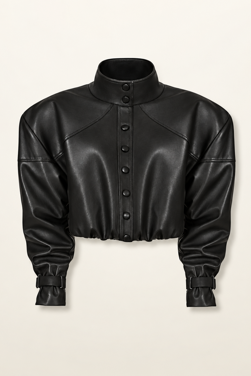 HARLOW LEATHER BOMBER - BLACK